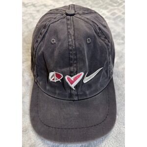Vintage Nike Hat 90s Peace Love Swoosh Stretch Back Cap Black Made In USA